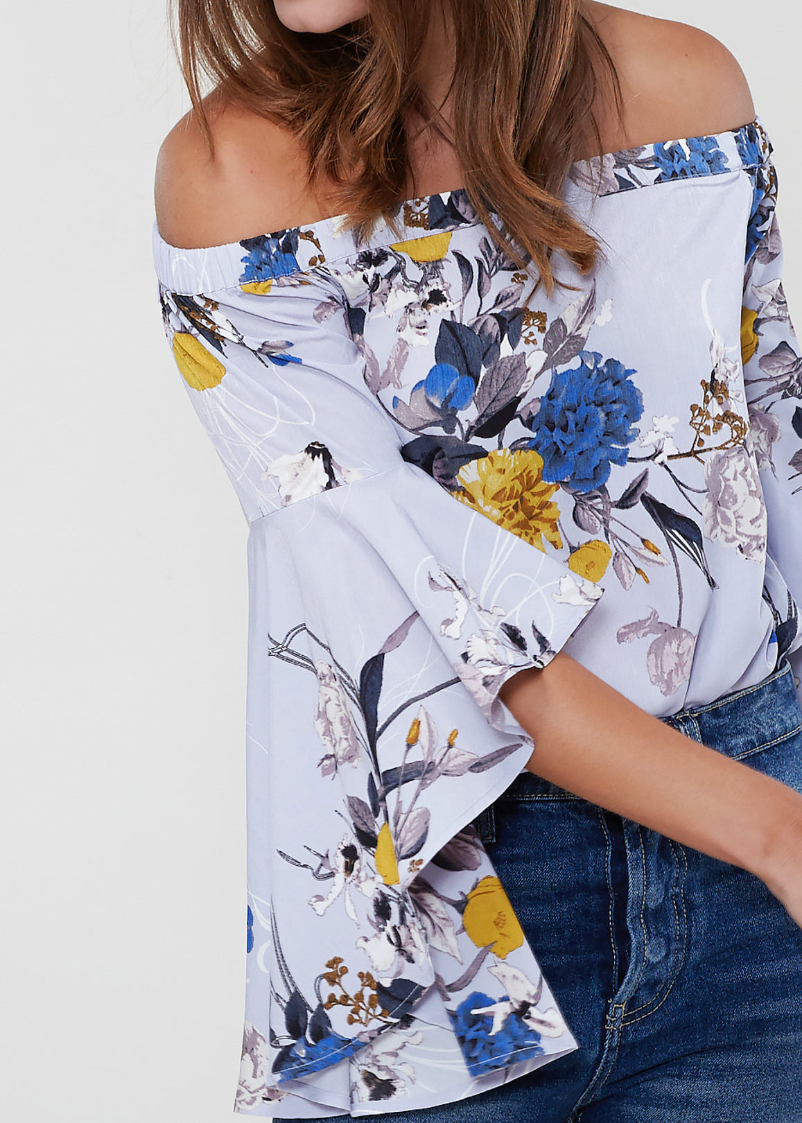 Bell Sleeve Off-Shoulder Top — Purple
