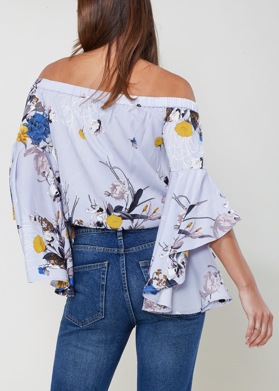 Bell Sleeve Off-Shoulder Top — Purple
