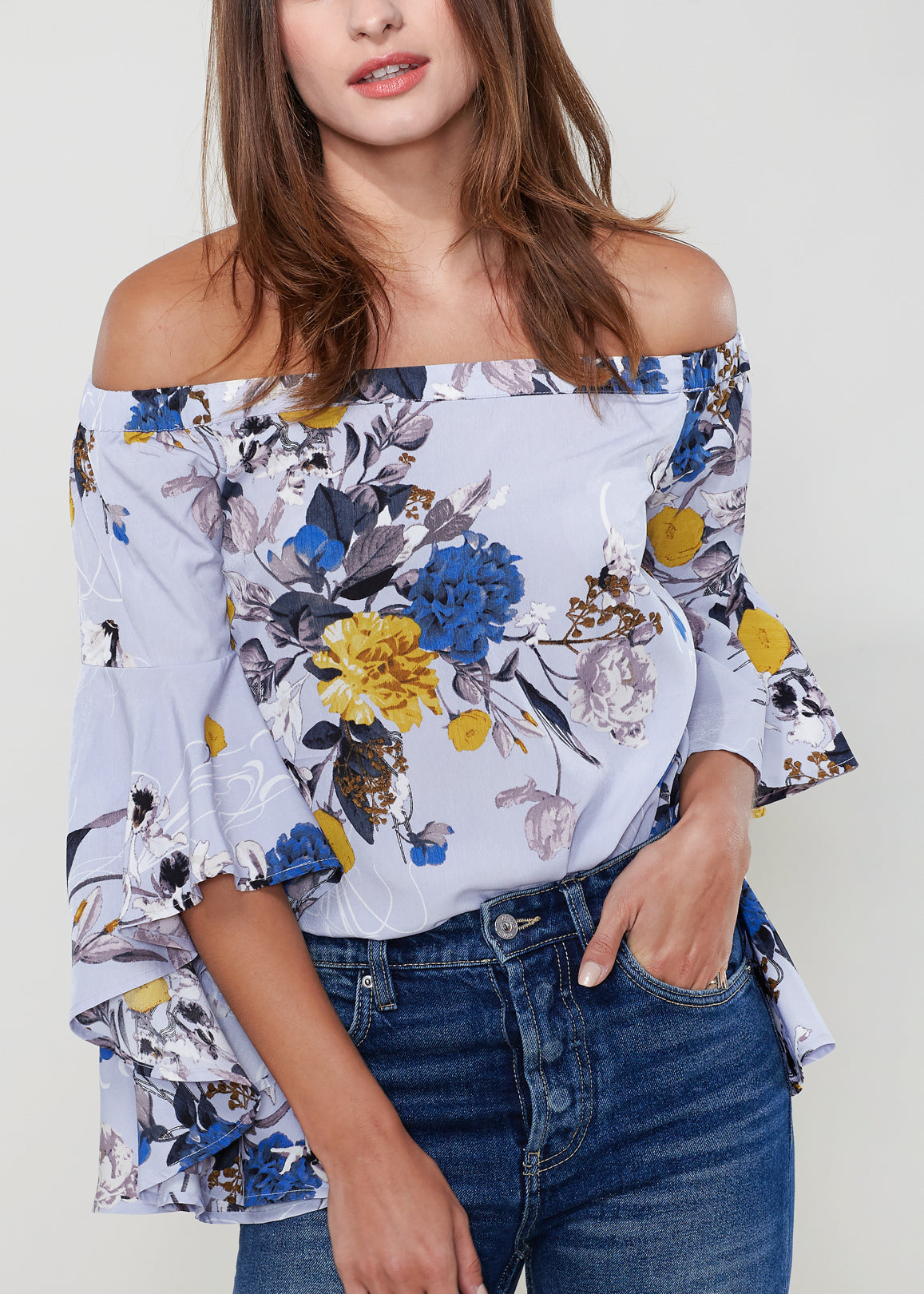 Bell Sleeve Off-Shoulder Top — Purple