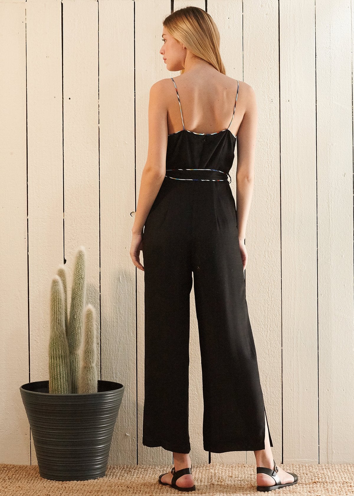 Multi-Colour Binding Sleeveless Jumpsuit — Black