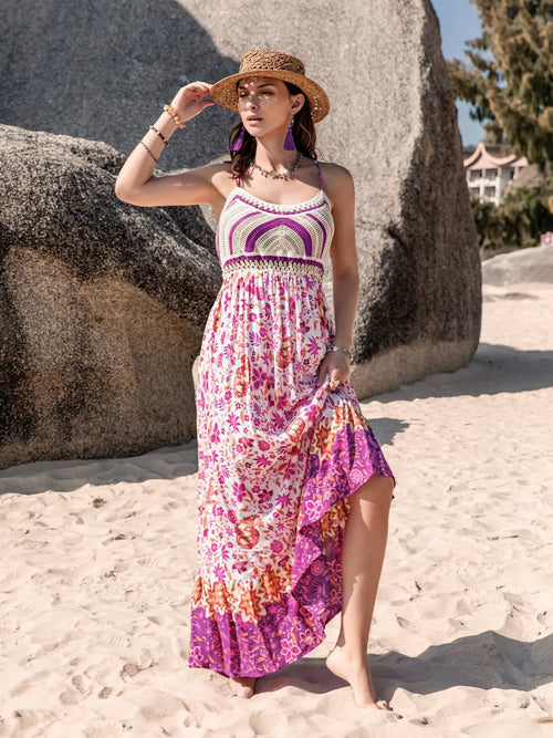 Printed Scoop Neck Ruched Cami Dress