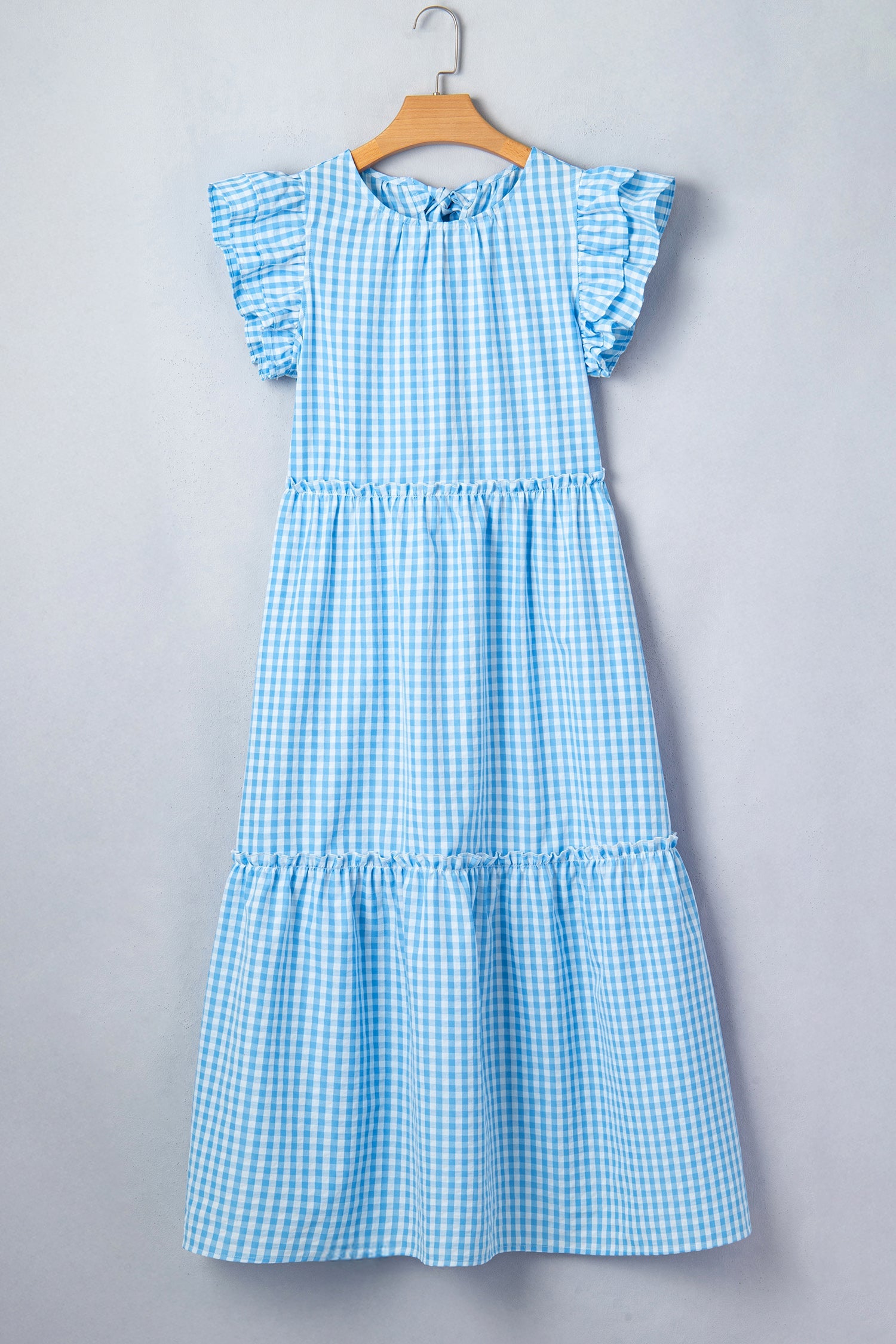 Gingham Knot-Back Ruffle Sleeve Maxi Dress