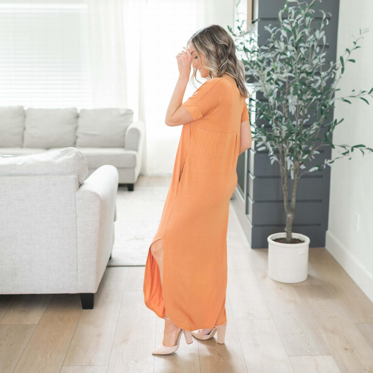 Viscose V-Neck Side Slit Maxi Dress