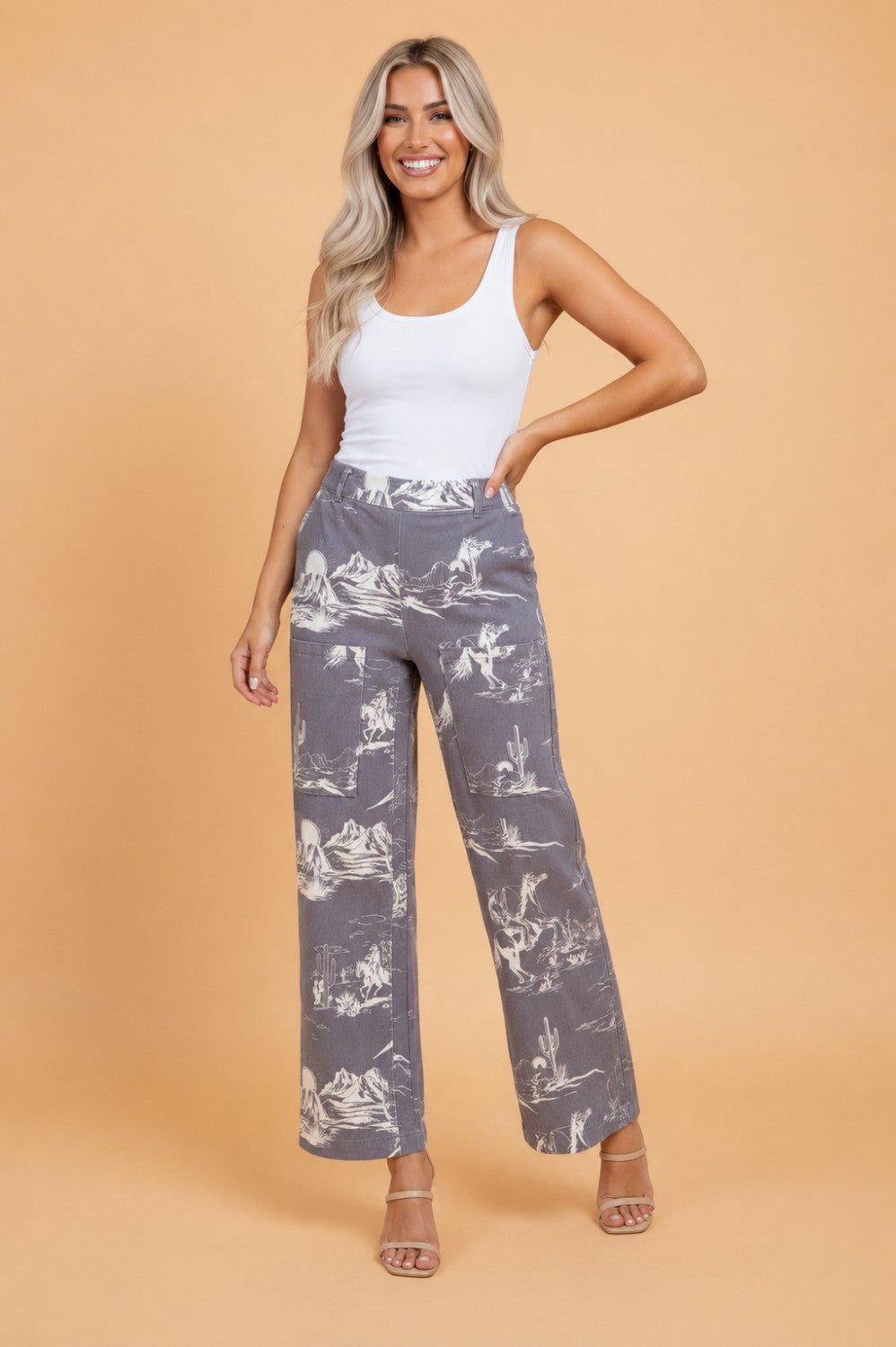 Western High-Waist Straight Leg Jeans — Grey