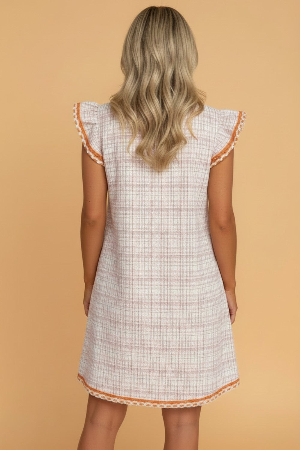 Plaid Tassel-Tie Contrast Trim Mini Dress