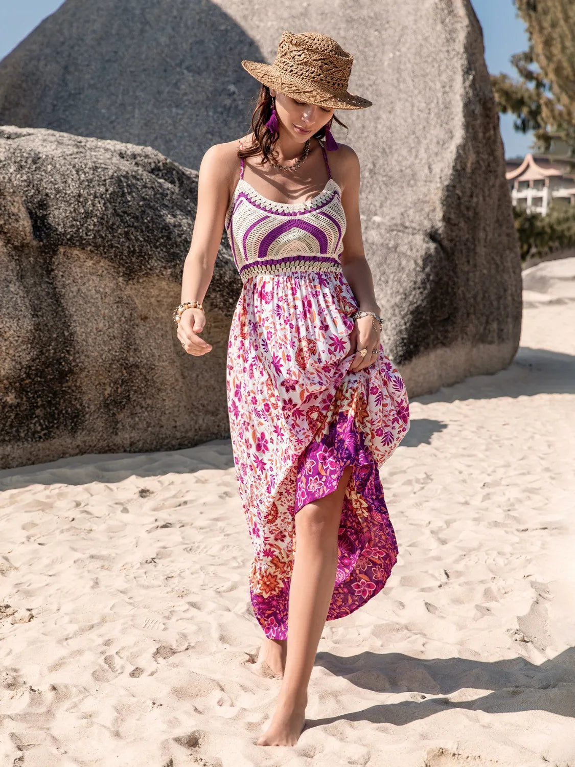 Printed Scoop Neck Ruched Cami Dress