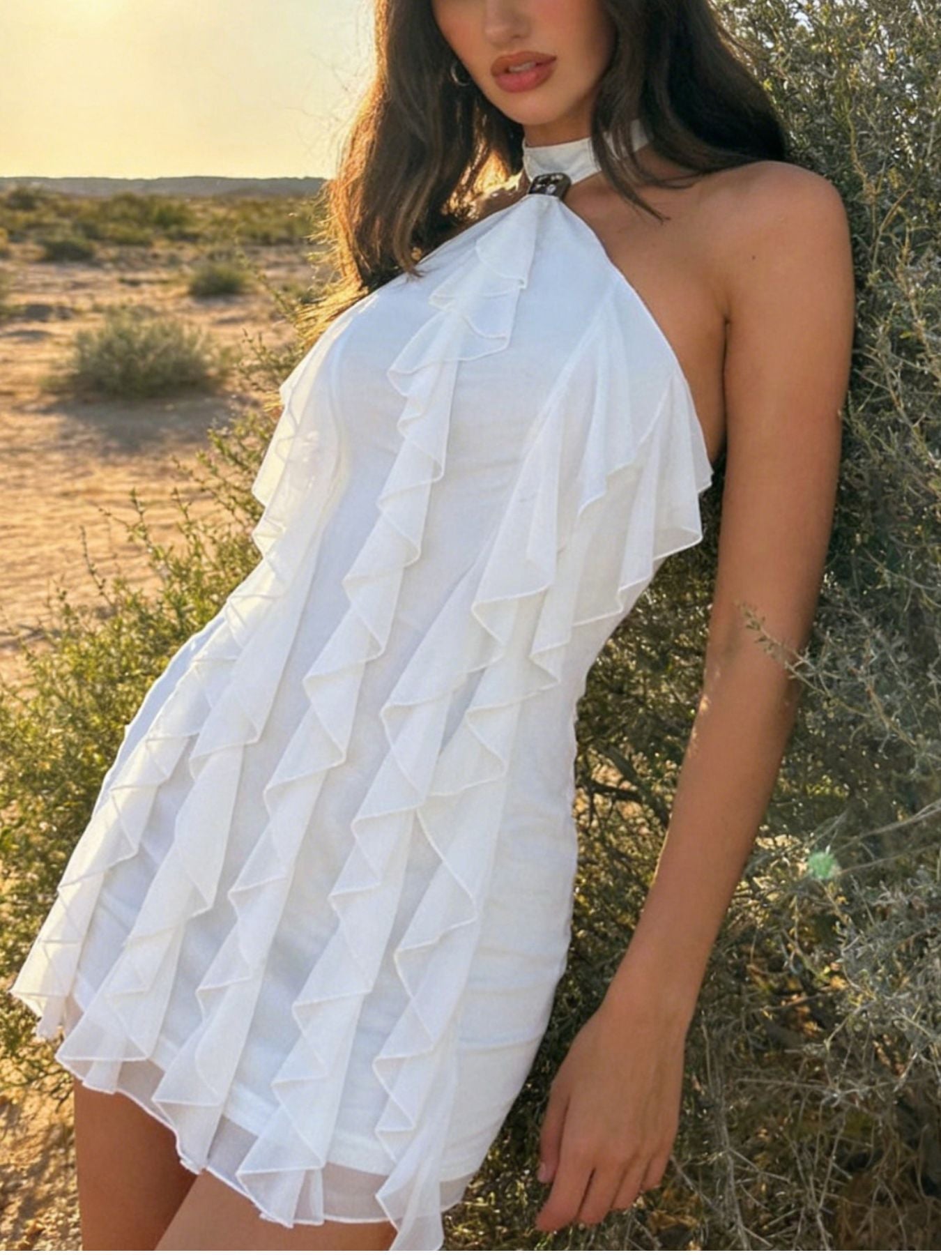 Ruffled Halter Neck Mini Dress