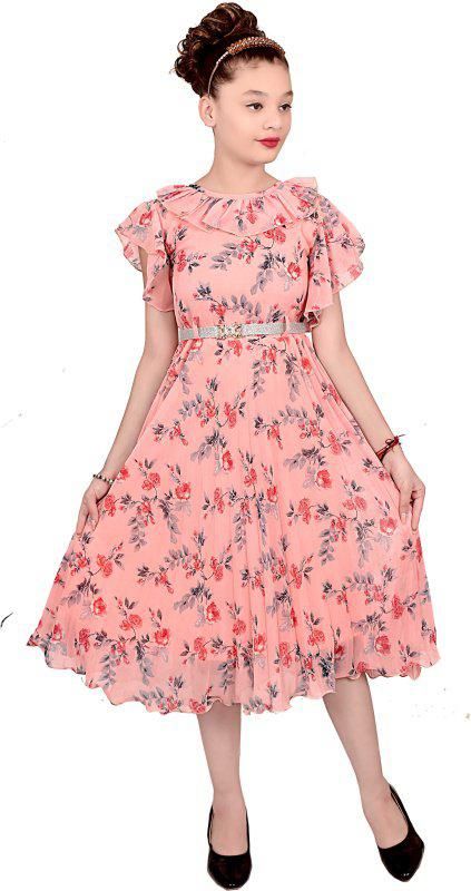Girls Full-Length Flared Party Dress — Pink
