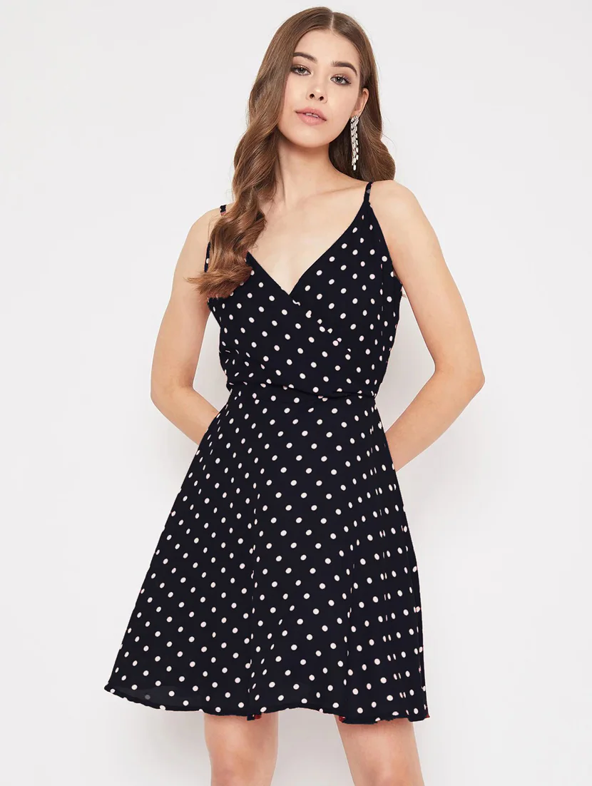 V-Neck Polka Dot Fit & Flare A-Line Dress