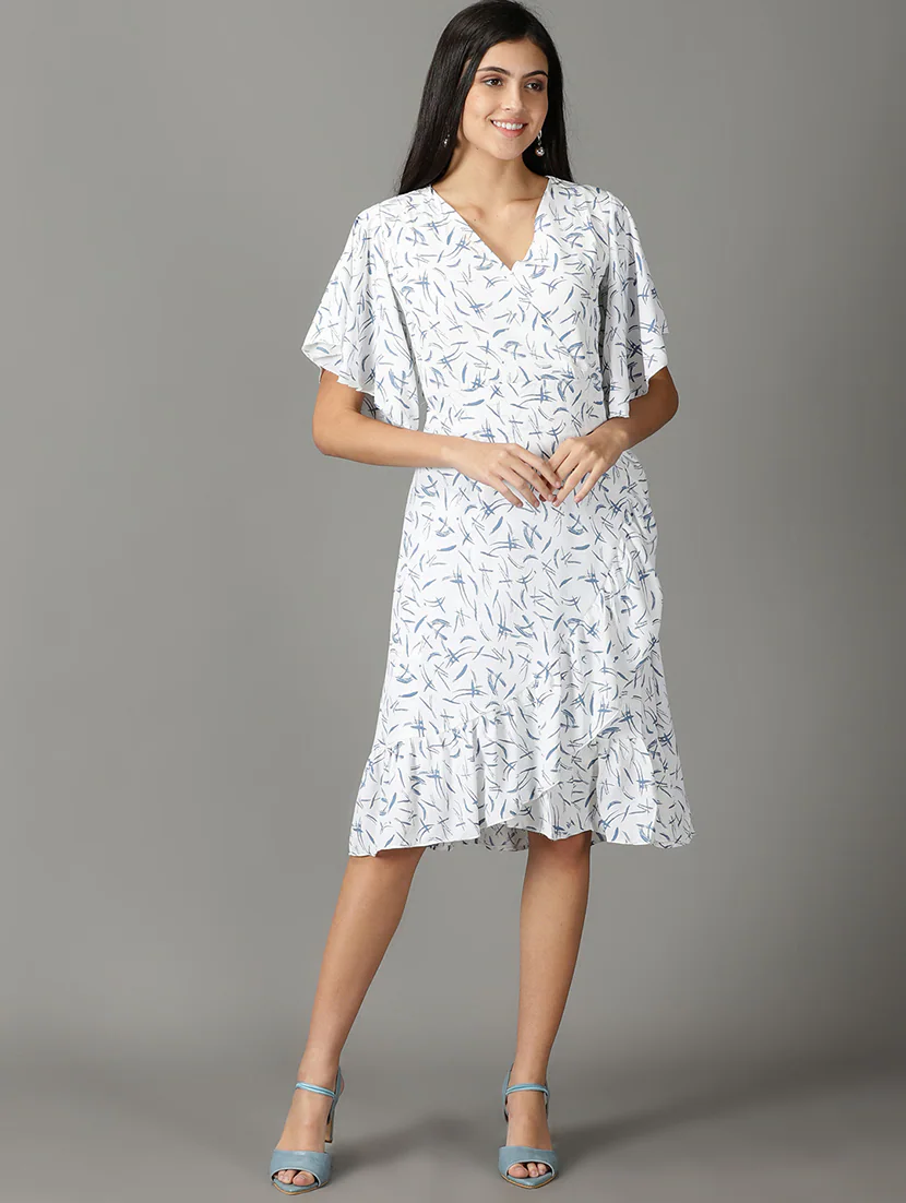 Wrap Polka Dot Dress — Light Blue