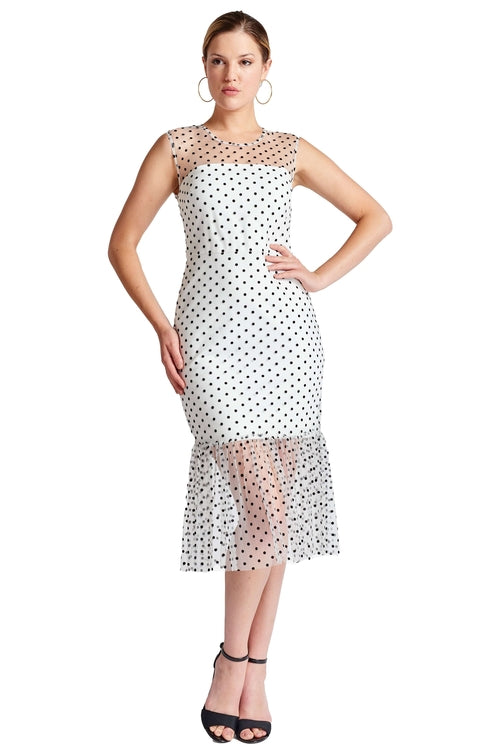 Polka Dot Sleeveless Midi Mesh Dress