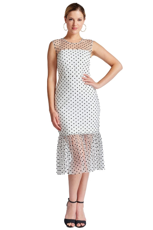 Polka Dot Sleeveless Midi Mesh Dress
