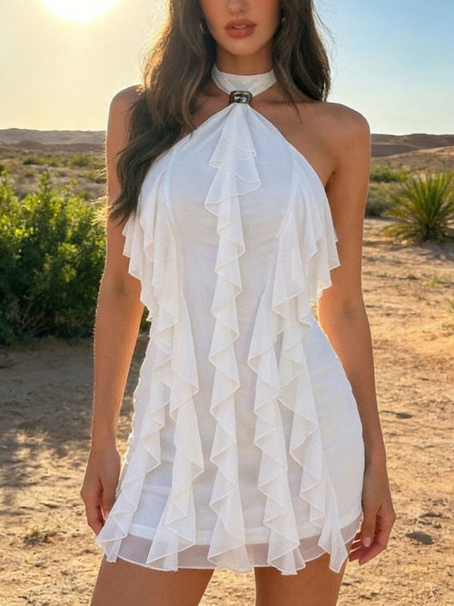 Ruffled Halter Neck Mini Dress