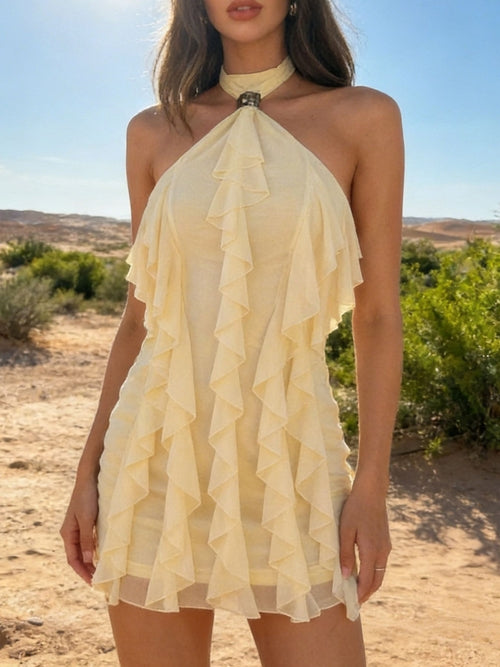 Ruffled Halter Neck Mini Dress